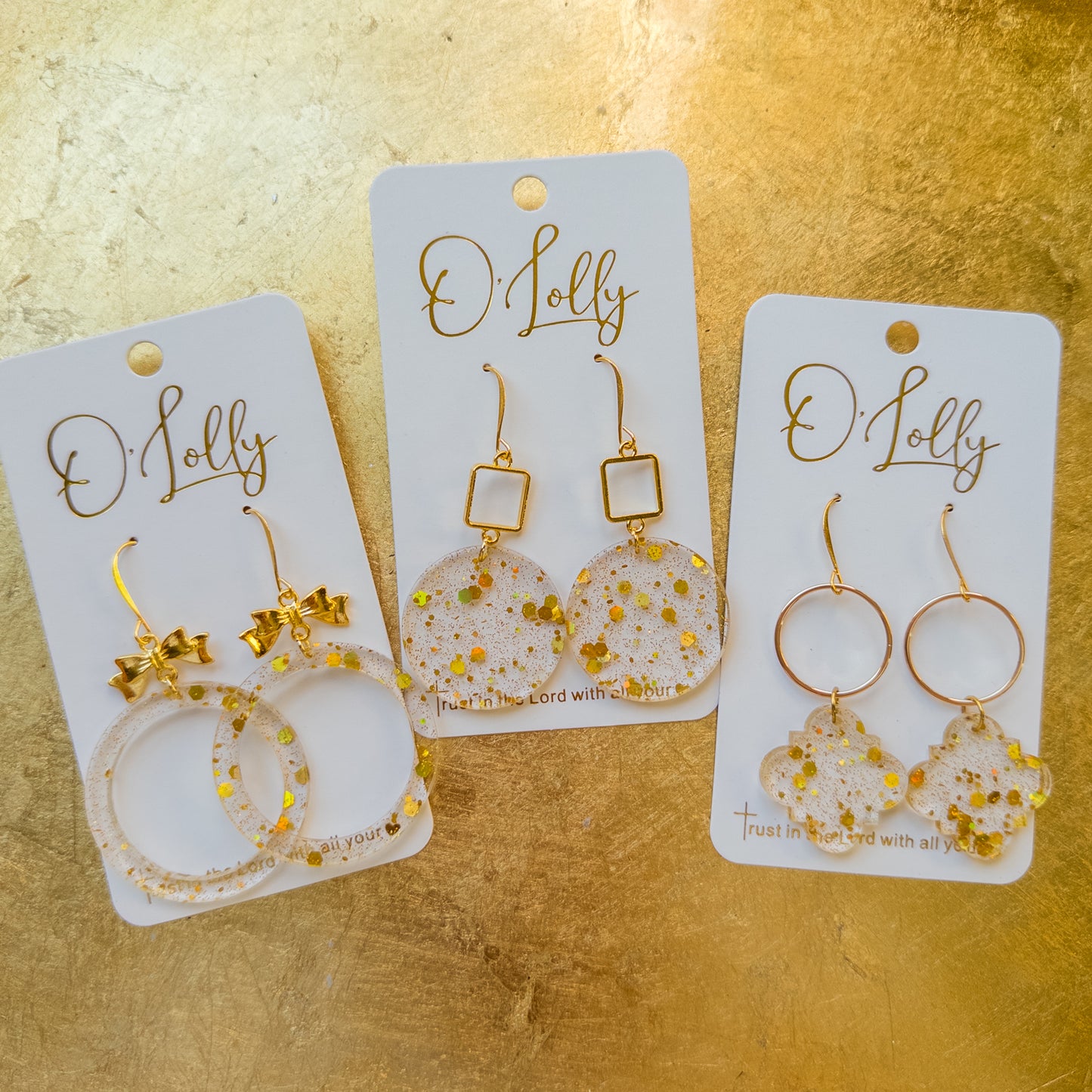 Gold Glitter Acrylic Dangle Earrings