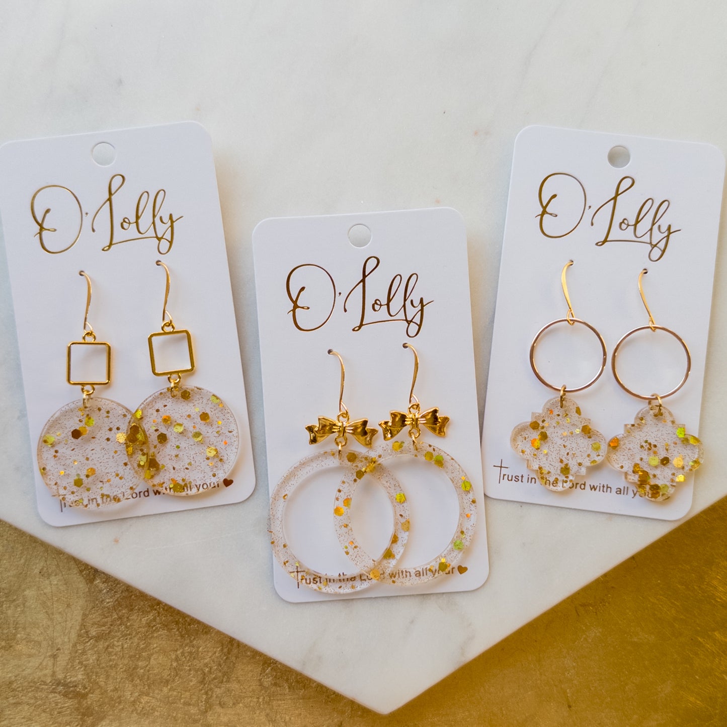 Gold Glitter Acrylic Dangle Earrings