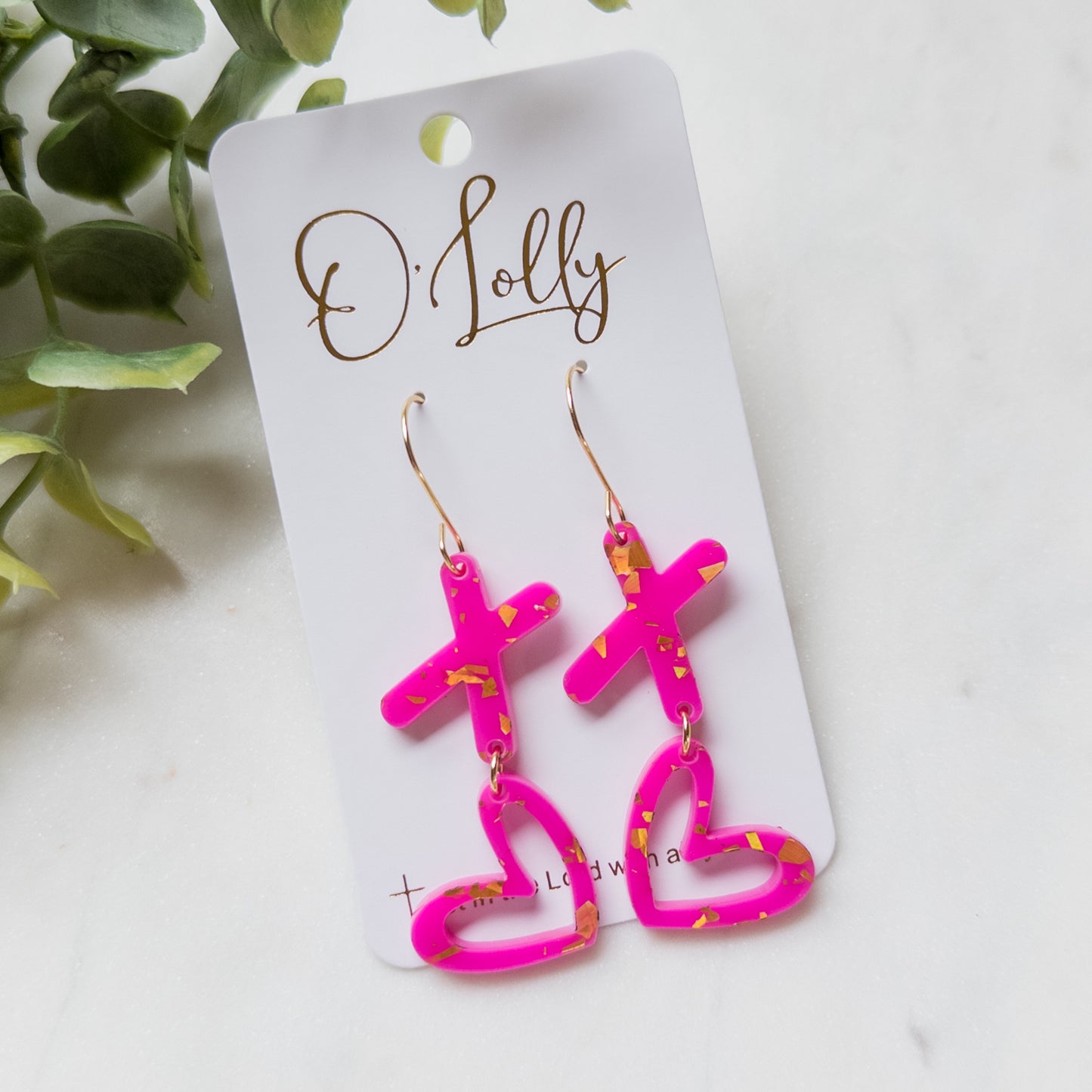 Pink and Gold Flake “XO” w/Heart - Valentine Style 2