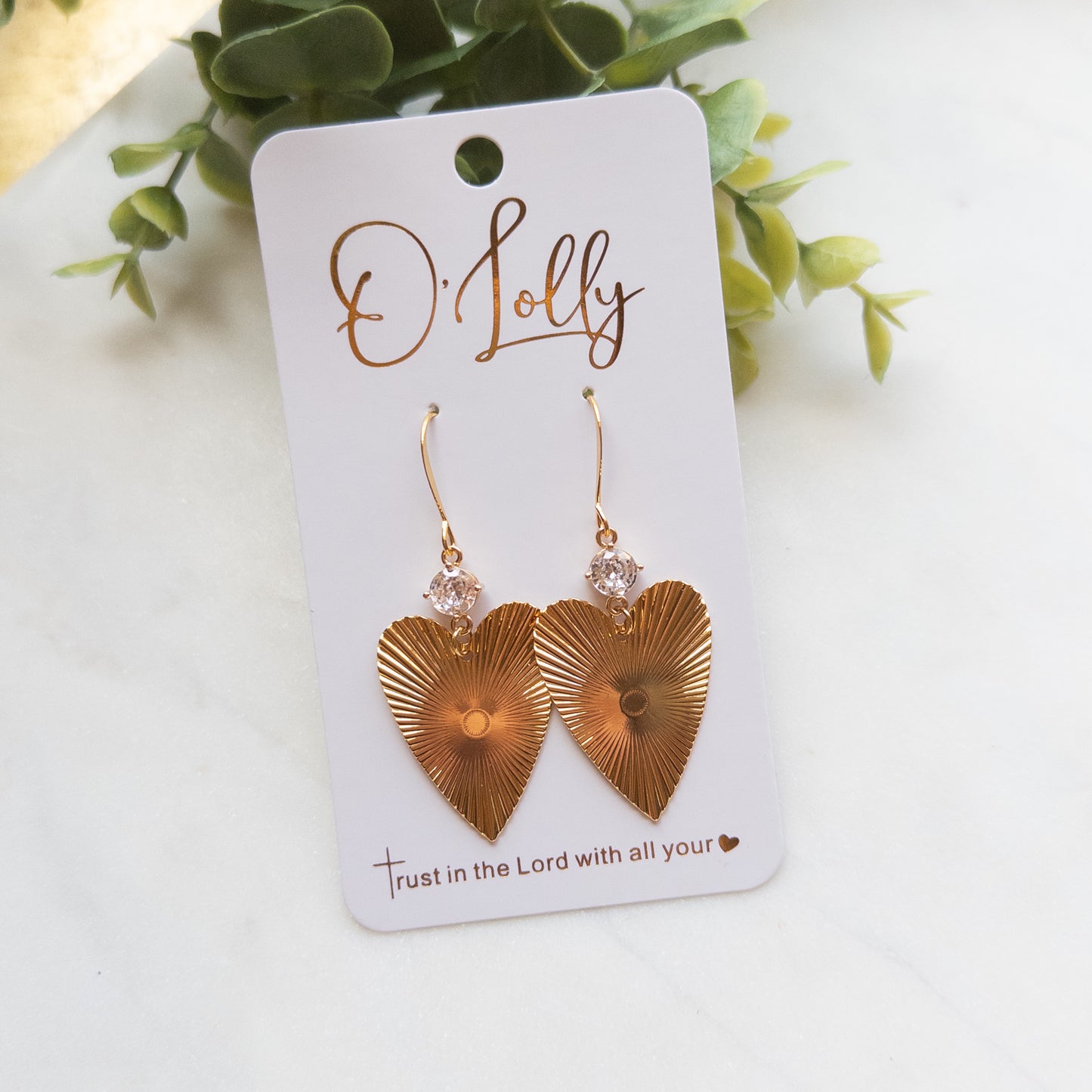 Clear Glass Sparkle w/Textured Gold Heart Dangle - Valentine Style 14