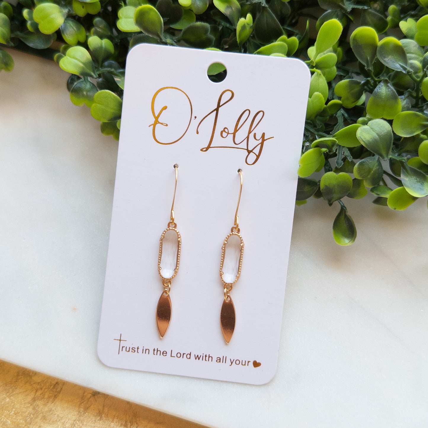Dainty Clear Glass Connector w/Gold Plated Leaf Dangles - “Ivy”