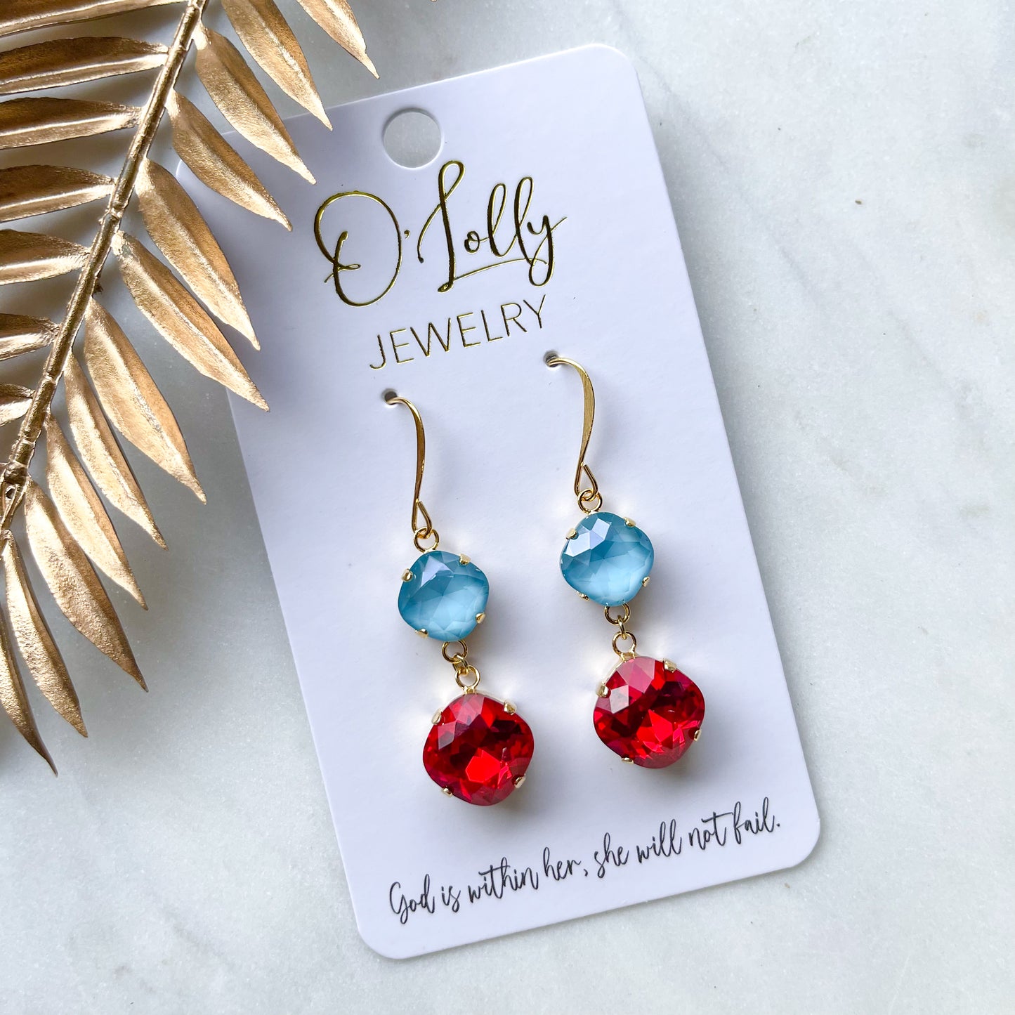 O’Lolly “Reba” Earrings - Red and Blue Dangles