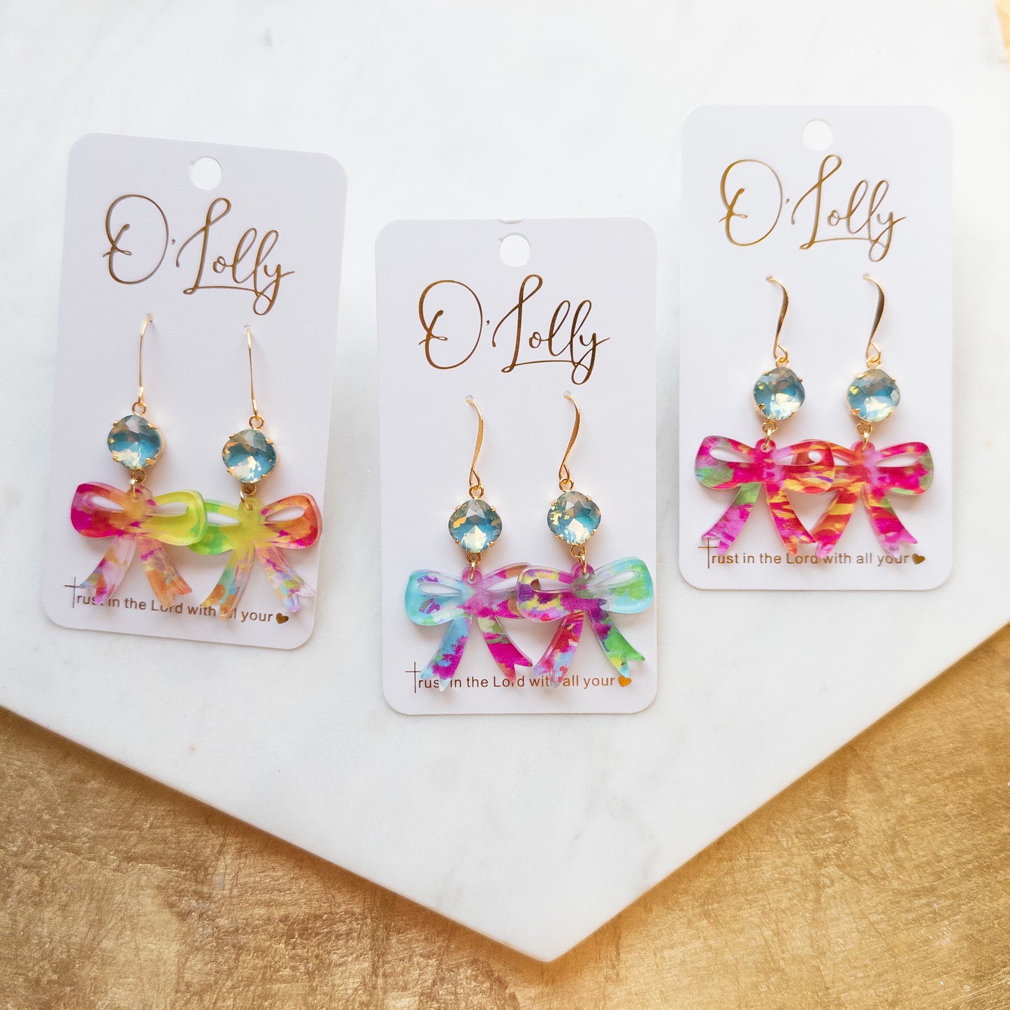 Multicolored Acrylic Bow w/Teal Stone (SALE)