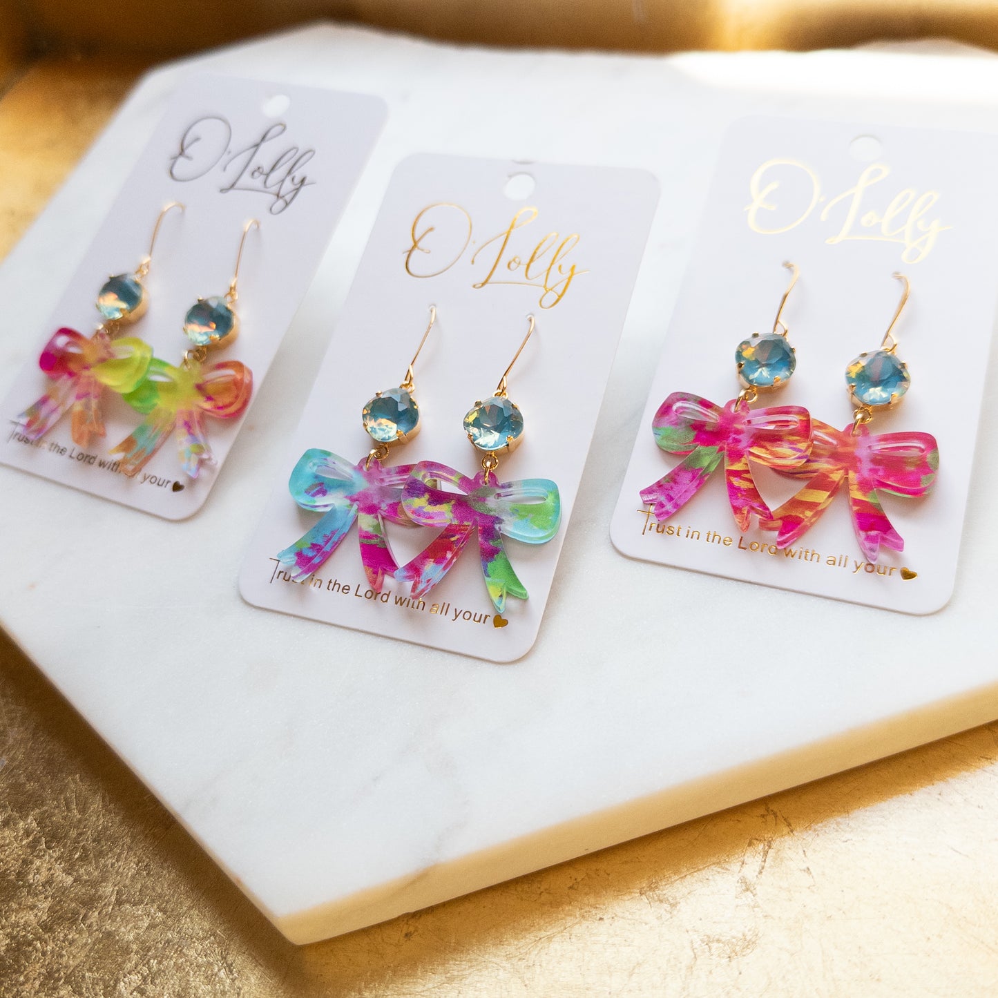 Multicolored Acrylic Bow w/Teal Stone (SALE)