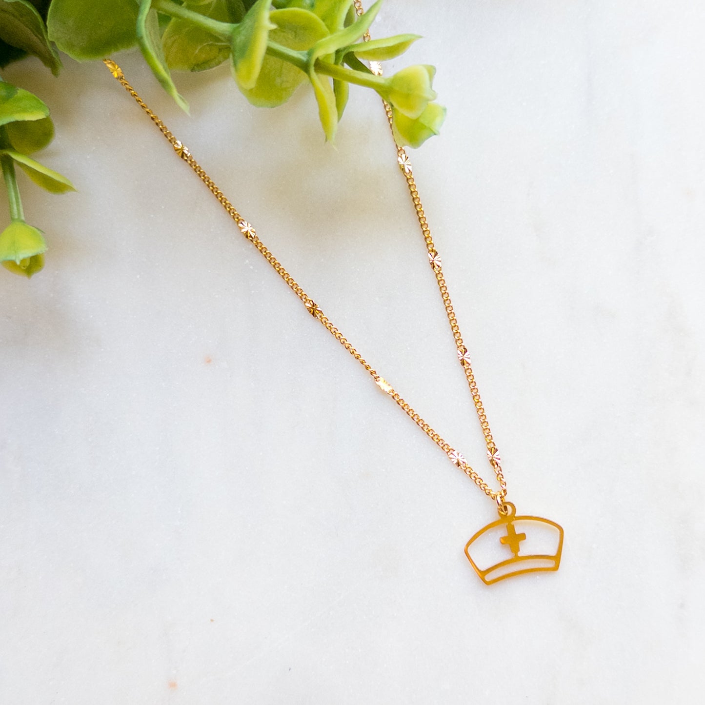 18K Gold Plated Chain Nurse Hat Pendant Necklace