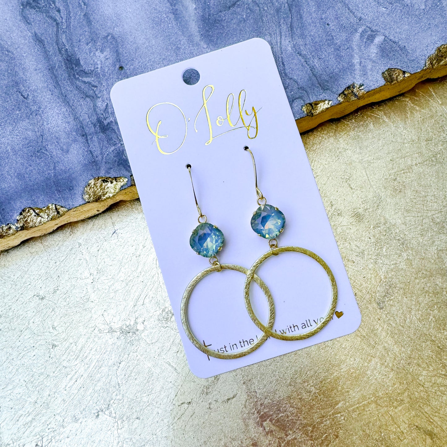 O’Lolly “Madeline” Earrings- Crystal Stone w/Gold Hoop