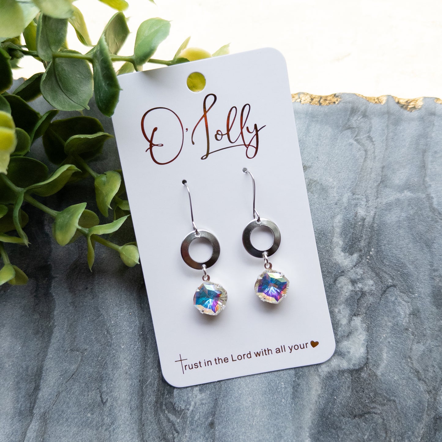 Silver Open Circle w/AB Stone Dangle “Cindy”