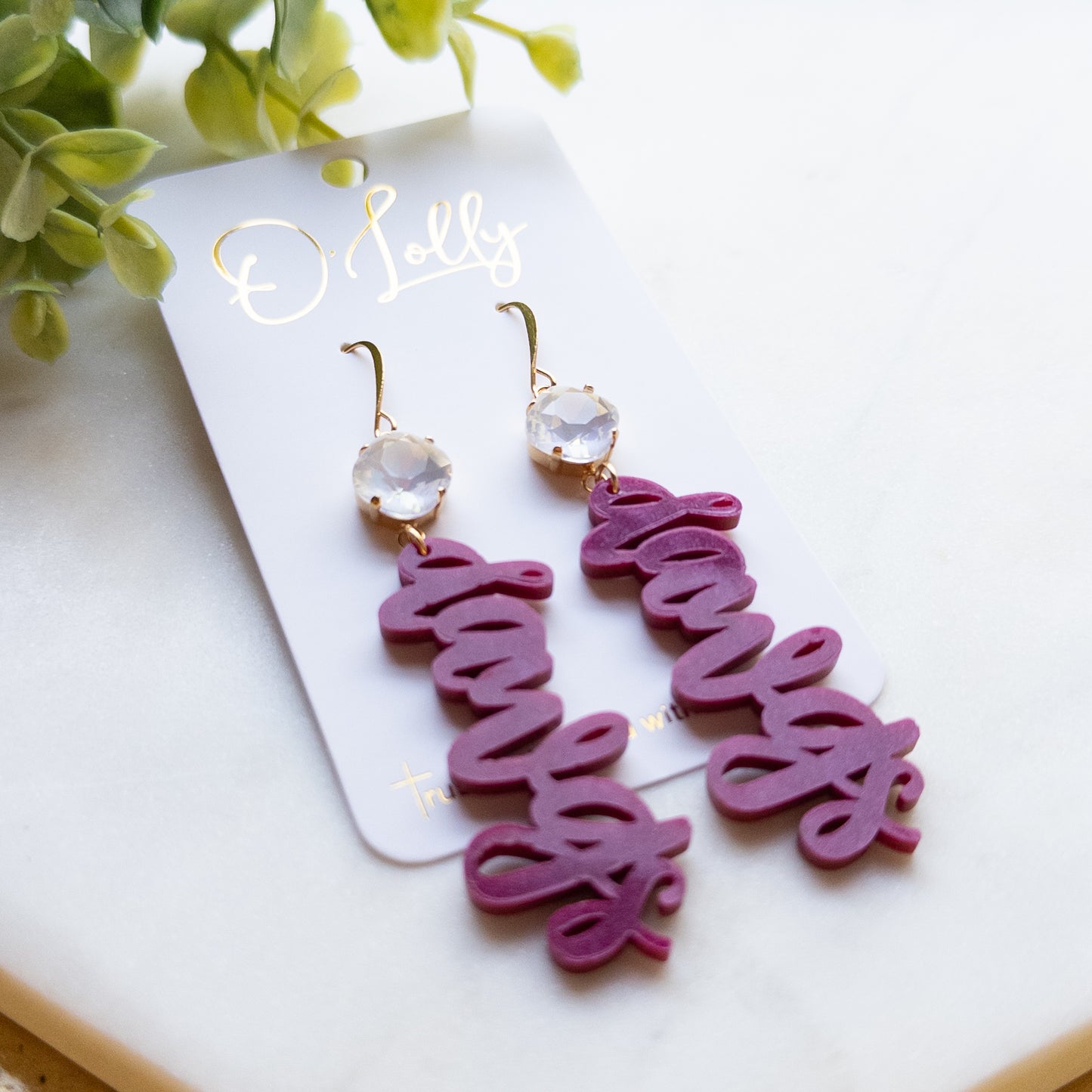Maroon Shimmer Dawgs Earrings w/ White Stone