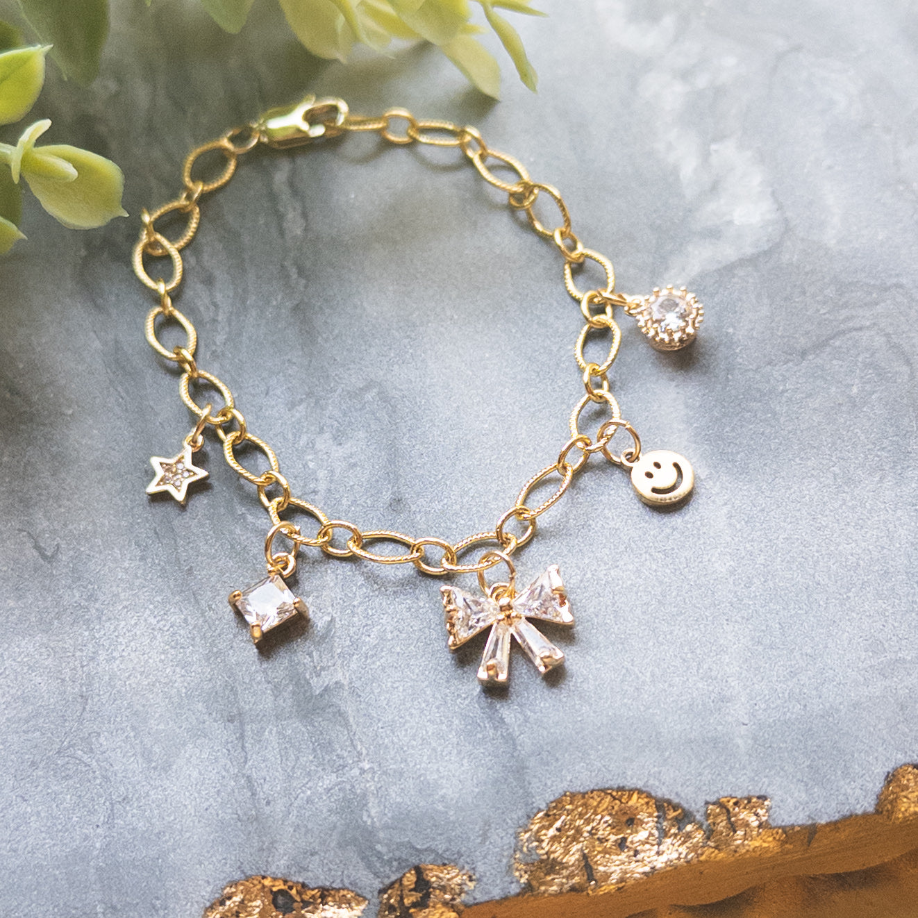 18k Gold Plated Cubic Zirconia Charm Bracelet