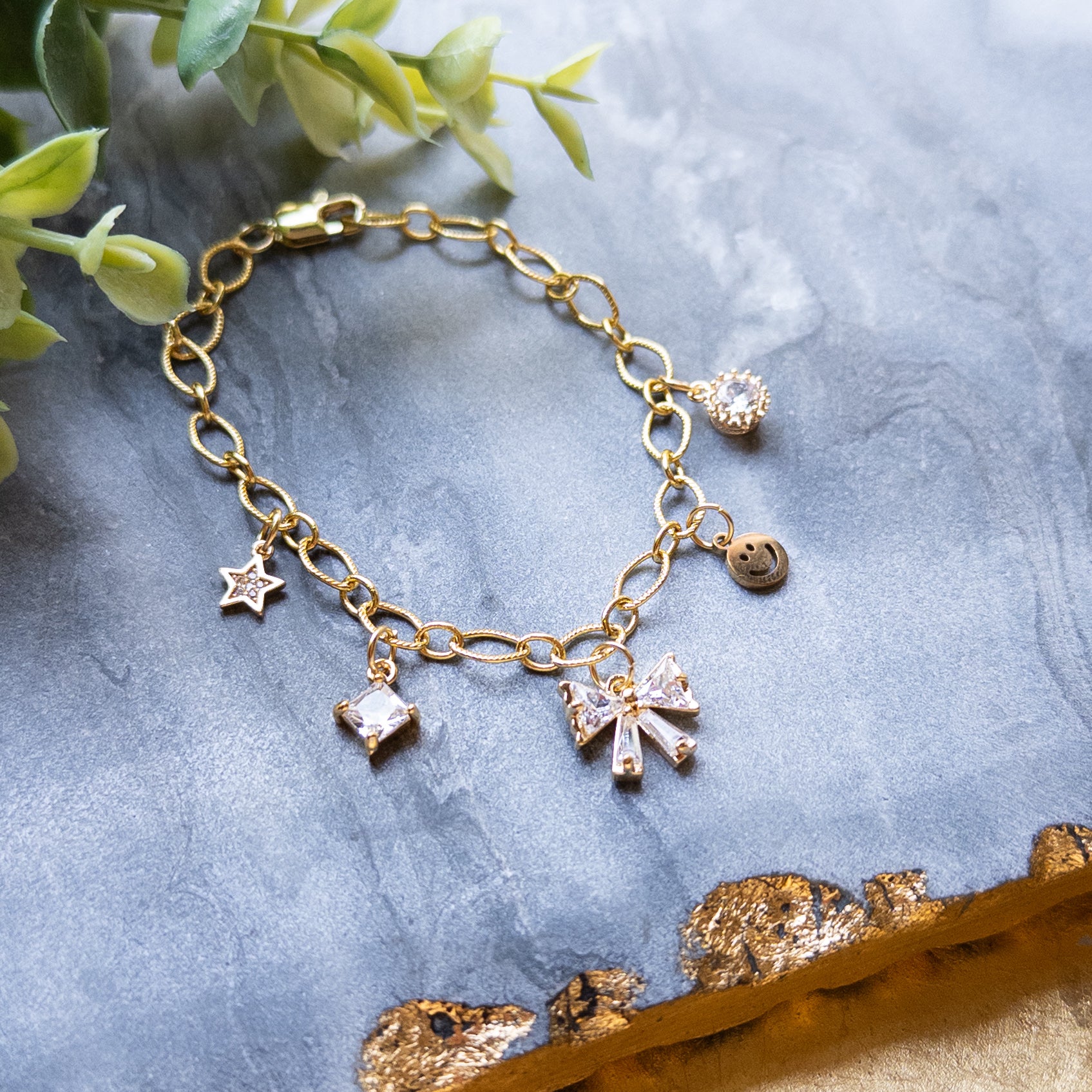 18k Gold Plated Cubic Zirconia Charm Bracelet