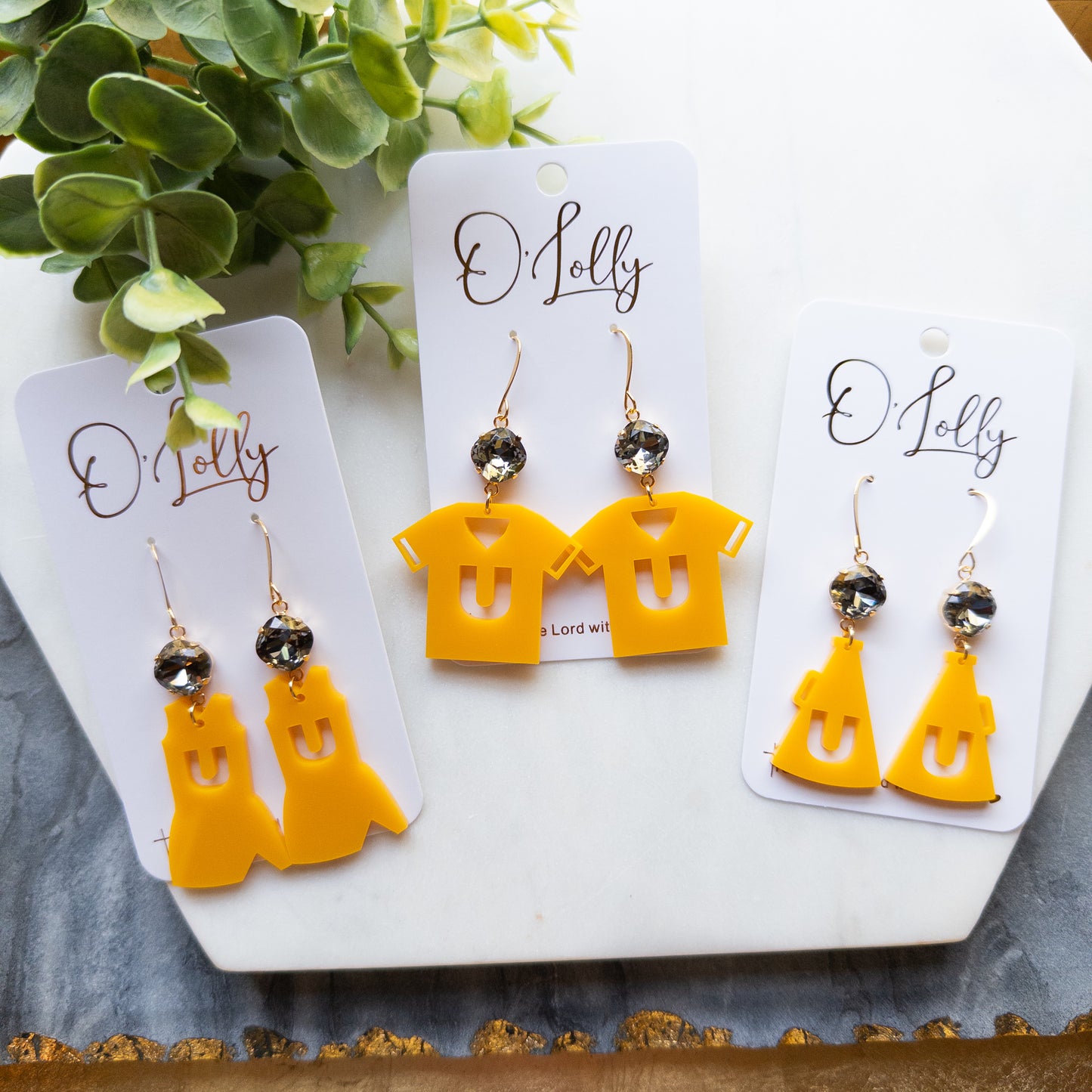 U Yellow/Charcoal Stone Football Season Earrings