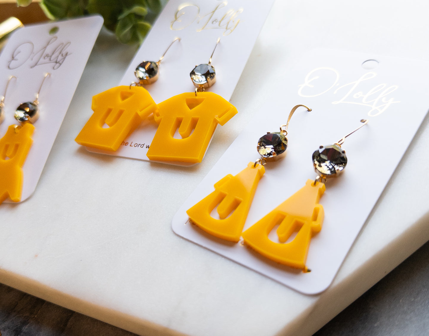 U Yellow/Charcoal Stone Football Season Earrings