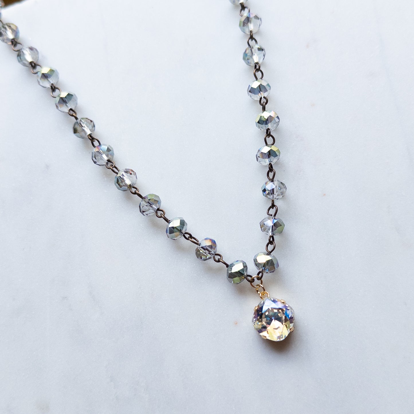Smoky Beaded Necklace w/Clear Moonlight Stone