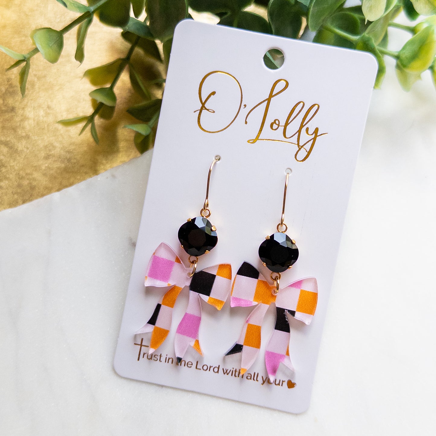 Halloween Checkered Bow Earrings