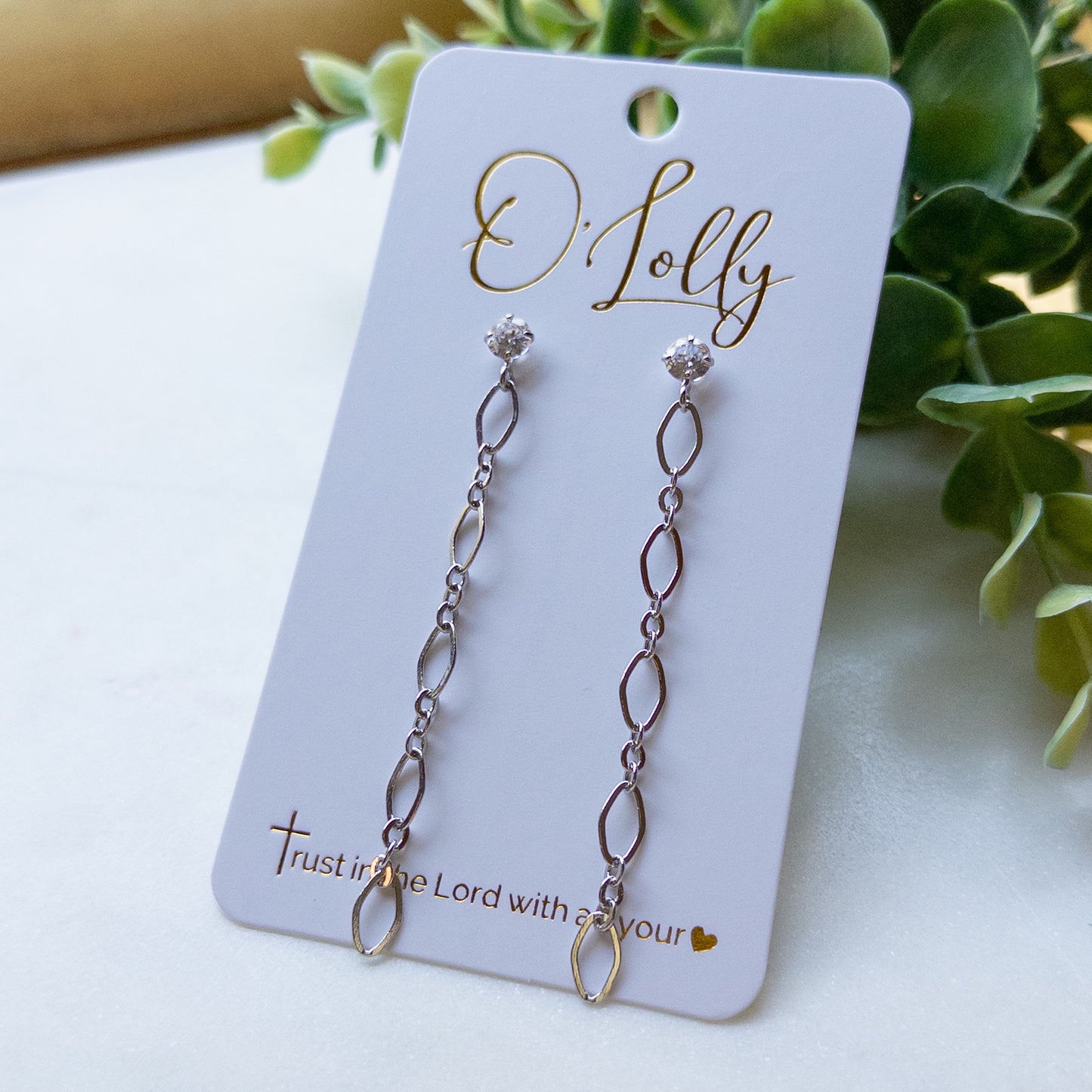 Silver Crystal Chain Earrings “Lacey”