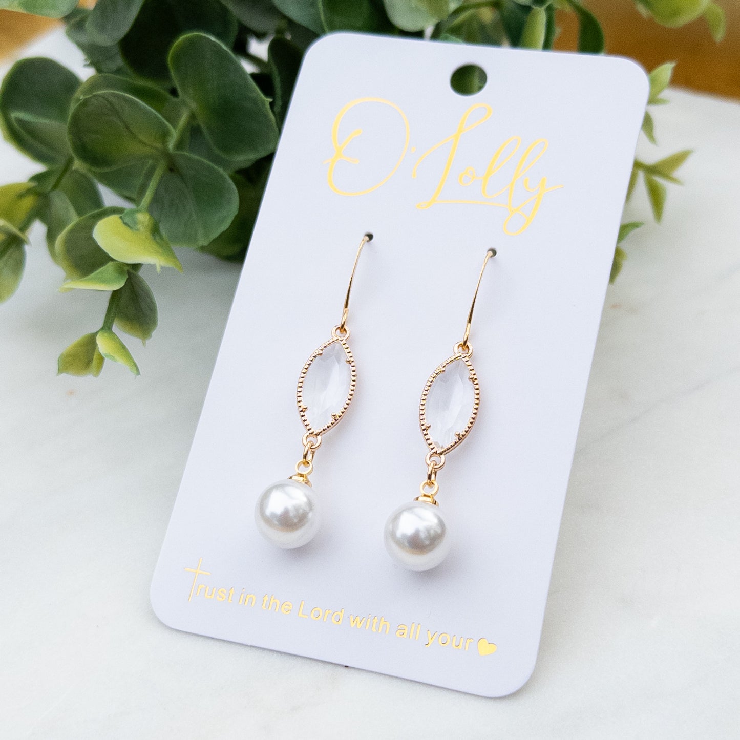 Pearl Drop w/Clear Glass Earrings “Lulu”