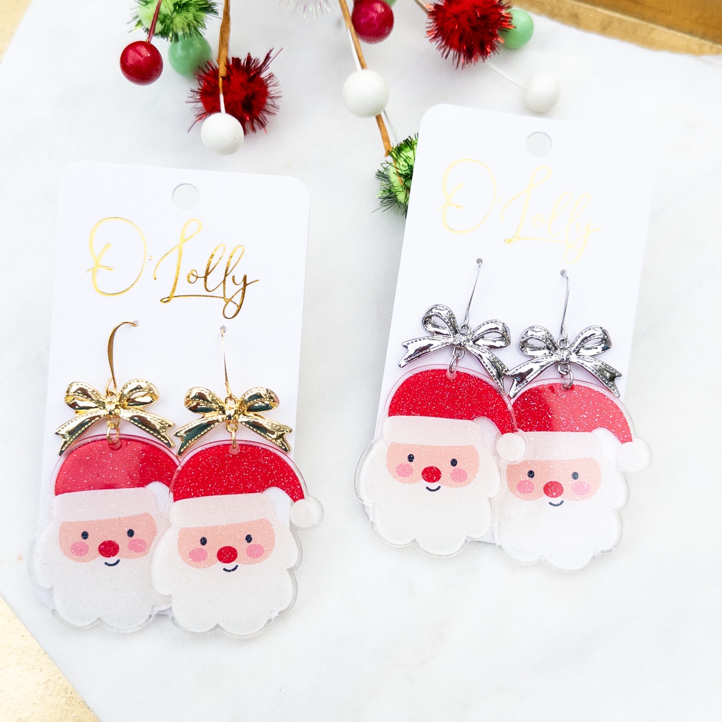 Santa Faces w/Bow Earrings