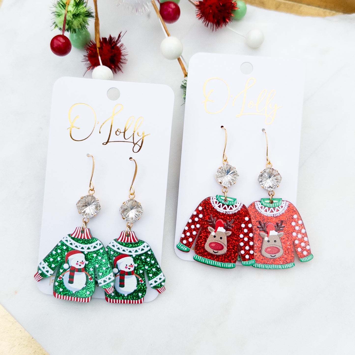 Christmas Sweater Earrings w/Clear Stone Earrings