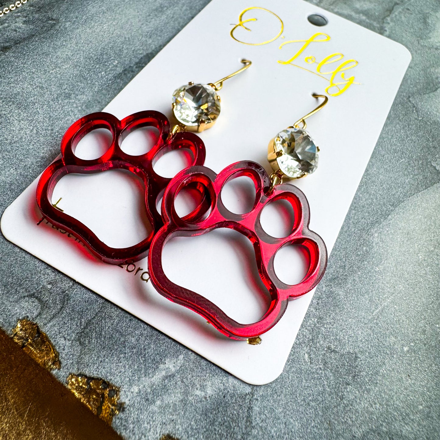 O’Lolly Maroon Open Paw Print Earrings