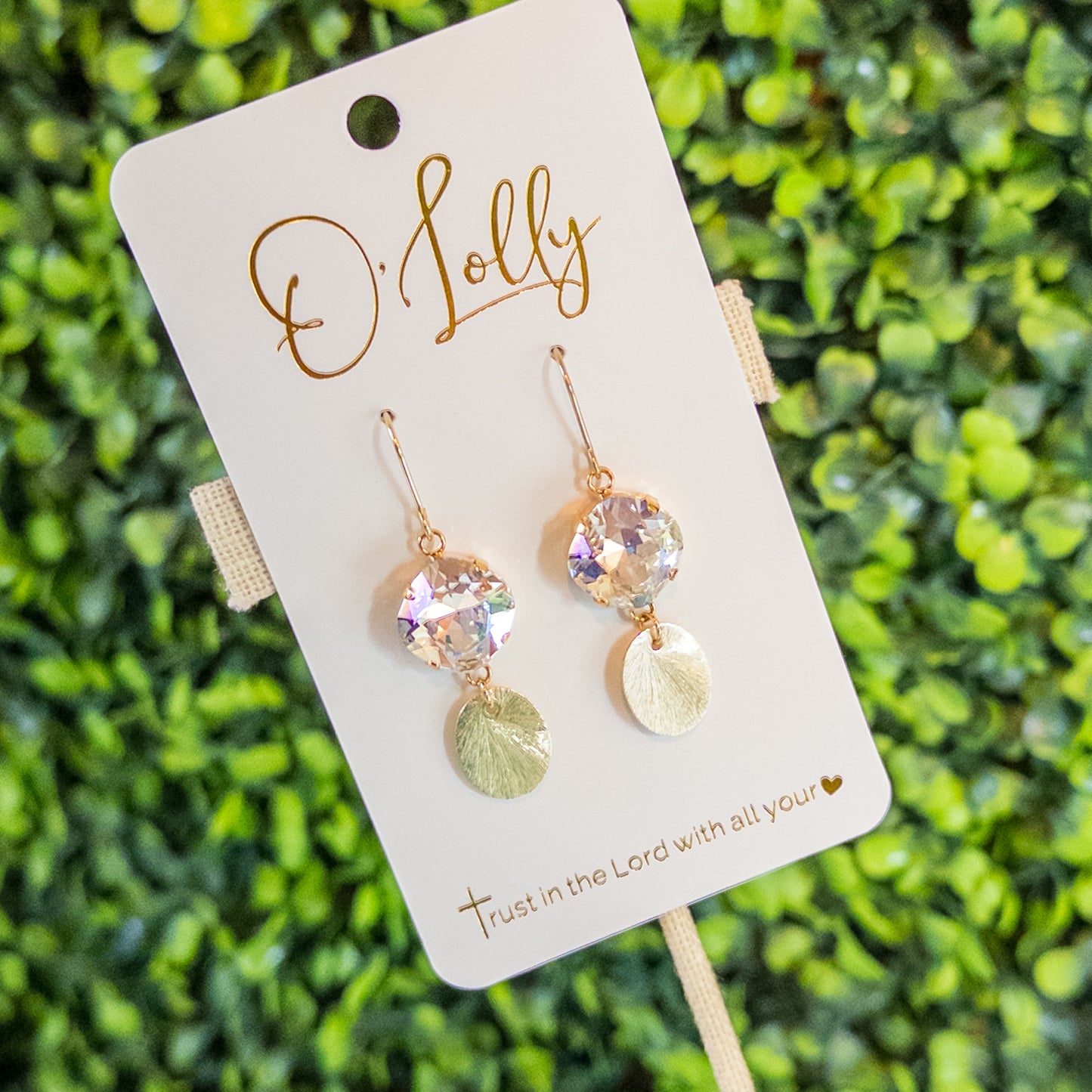 Iridescent Crystal & Gold Disc Dangle Earrings