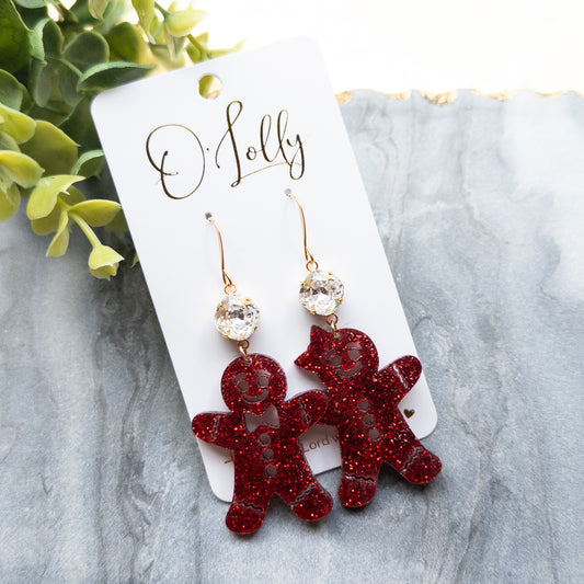 Red Glitter Ginger Man/Woman Earrings (SALE)