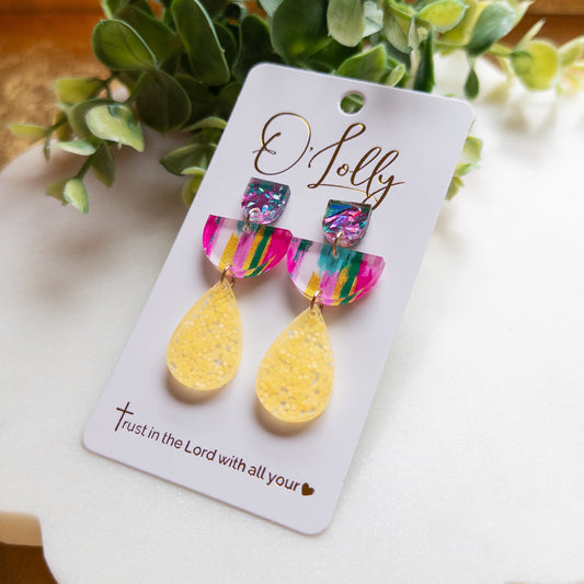 Color Pop Acrylic & Yellow Glitter Teardrop Earrings