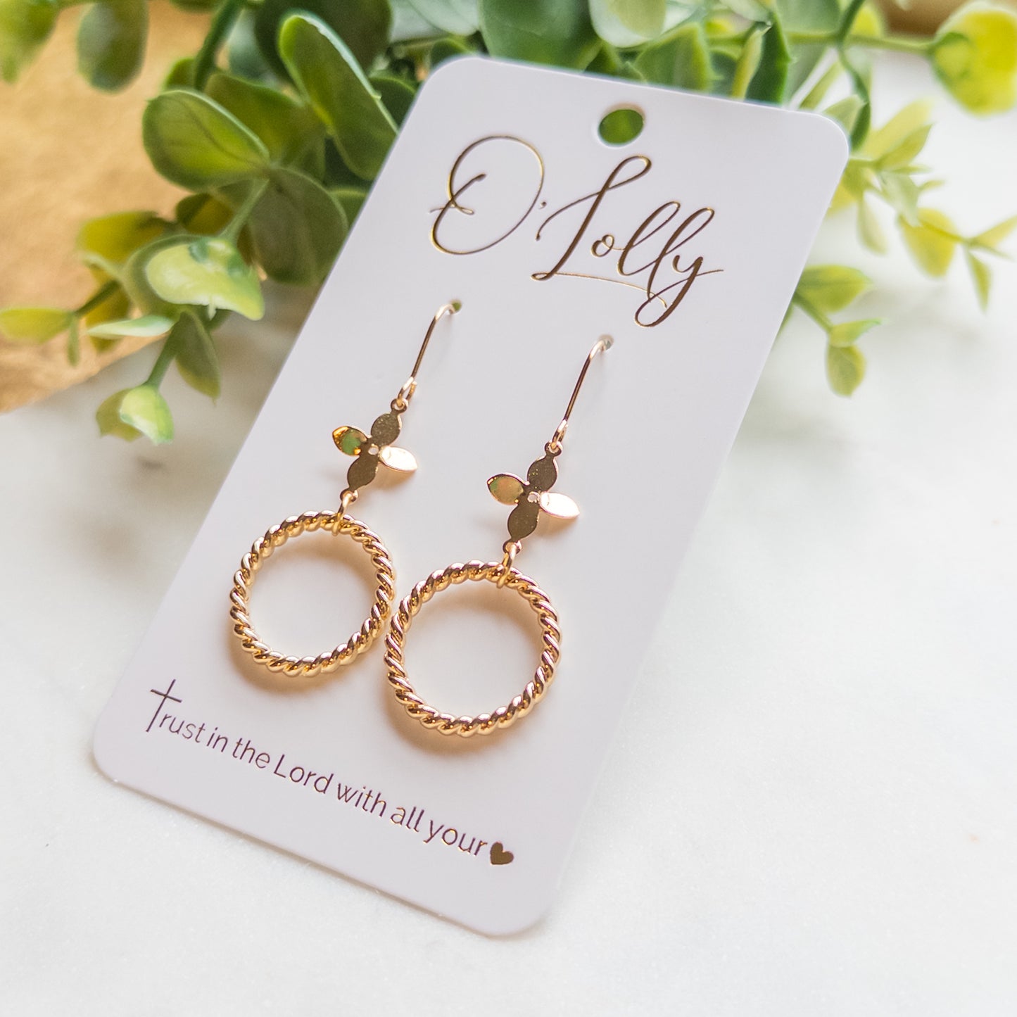 Gold Flower Connector w/Rope Hoop “Briar”