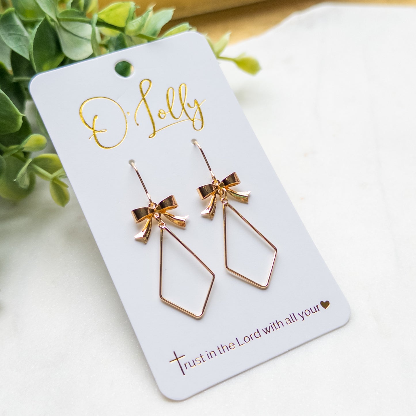Gold Bow Geometric Dangle Earrings “Jane”