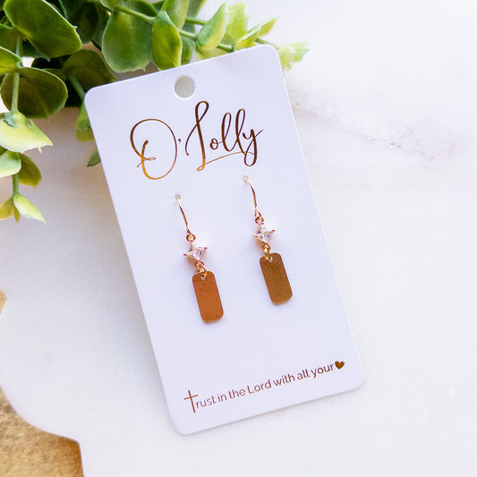 Dainty Gold Crystal Bar Drop Earrings “Elsie”