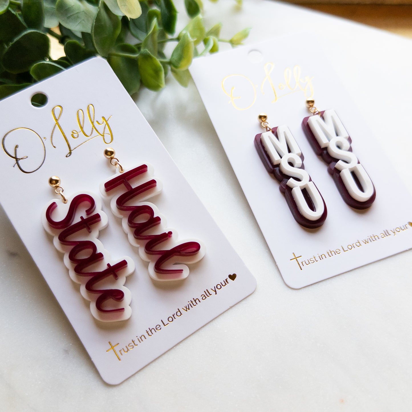MS State Game Day Earrings | Maroon & White MSU Statement Earrings