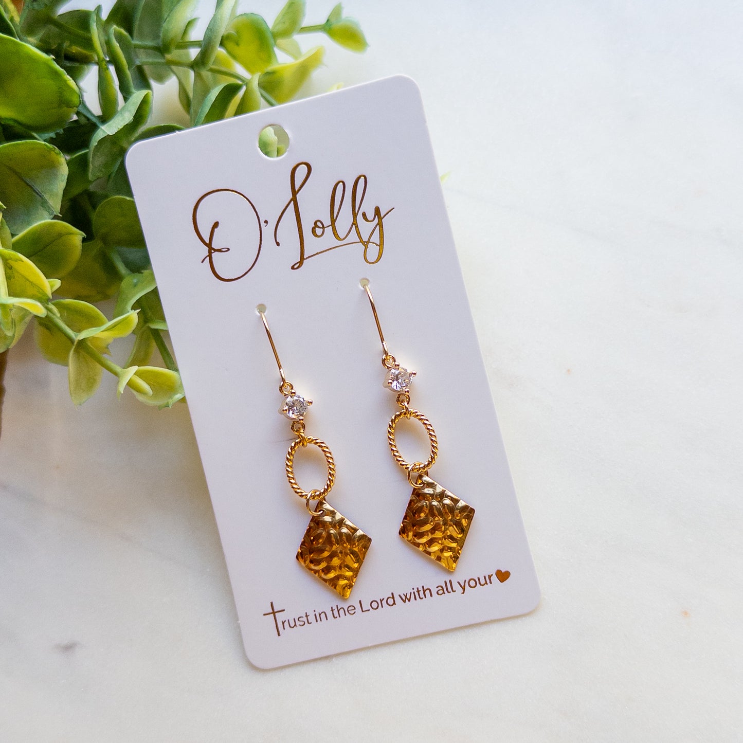 Gold Amber Rhinestone Dangle Earrings