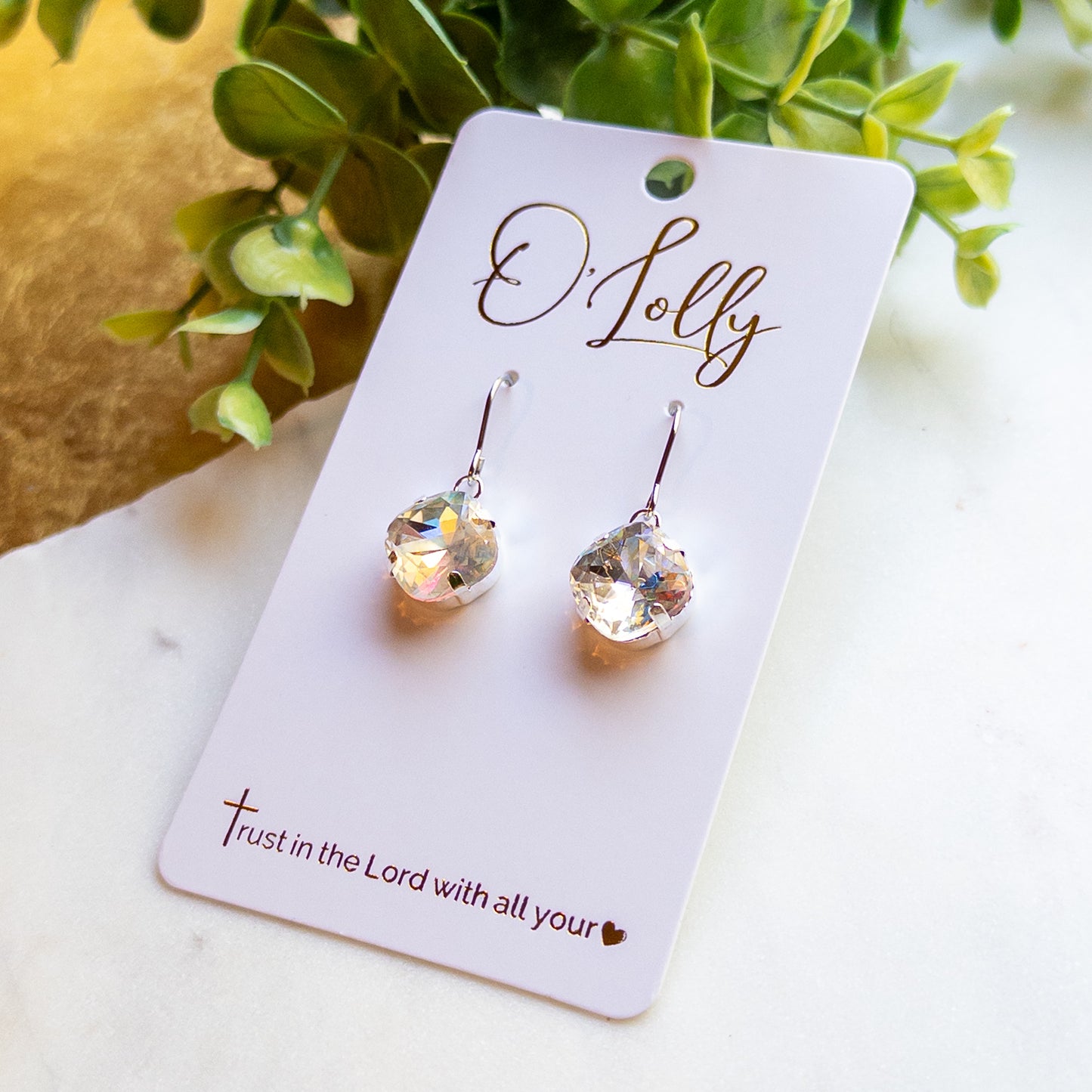 Silver Clear Crystal Dangle Earrings “Dove”