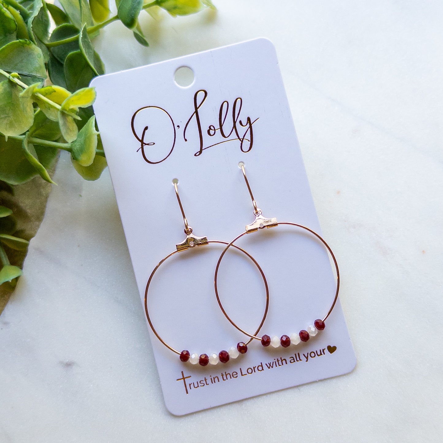 Maroon & White Beaded Hoop Earrings (Limited)