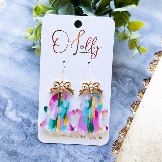 Multicolored Ghost Earrings w/Bow