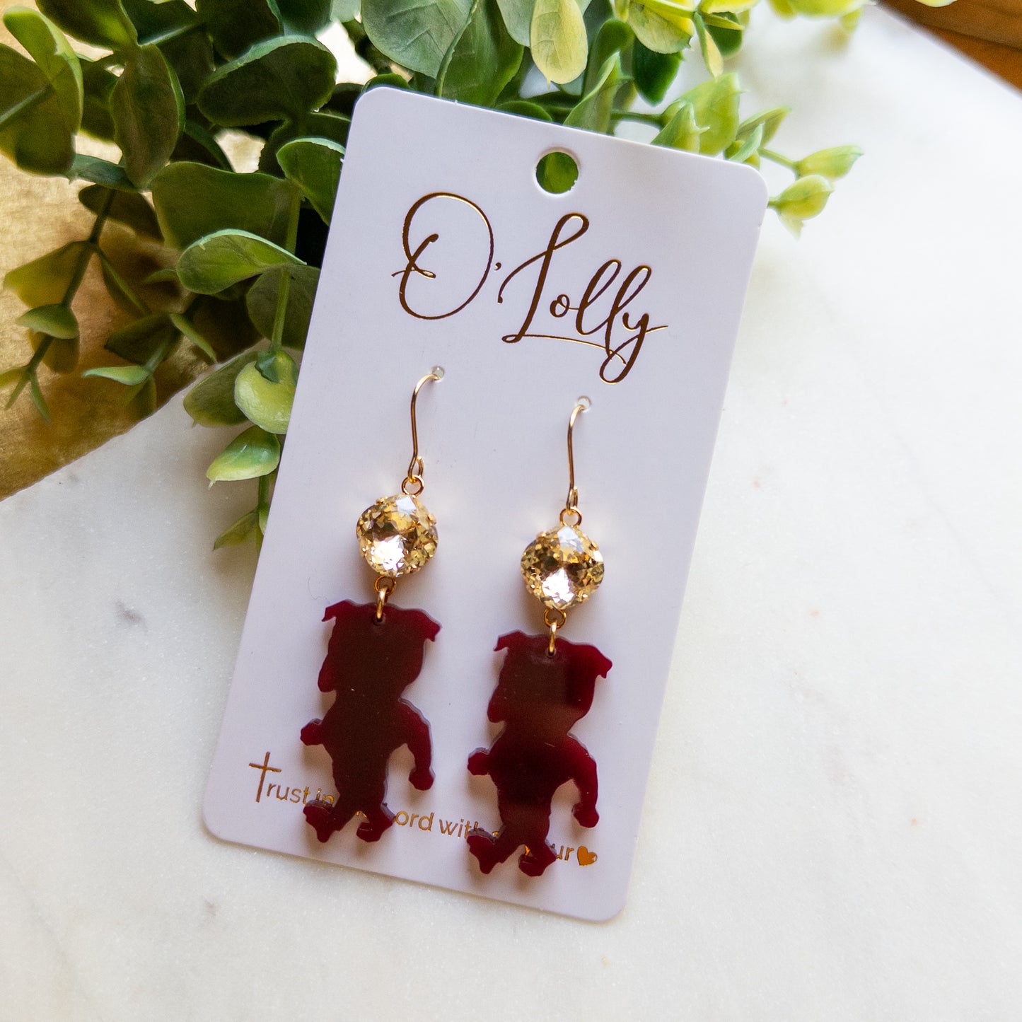 Maroon Bulldog Game Day Earrings | Sparkle Bulldog Statement Earrings
