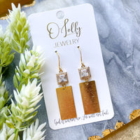 O’Lolly “Jules” Earrings- Square CZ w/Gold Rectangle Dangle