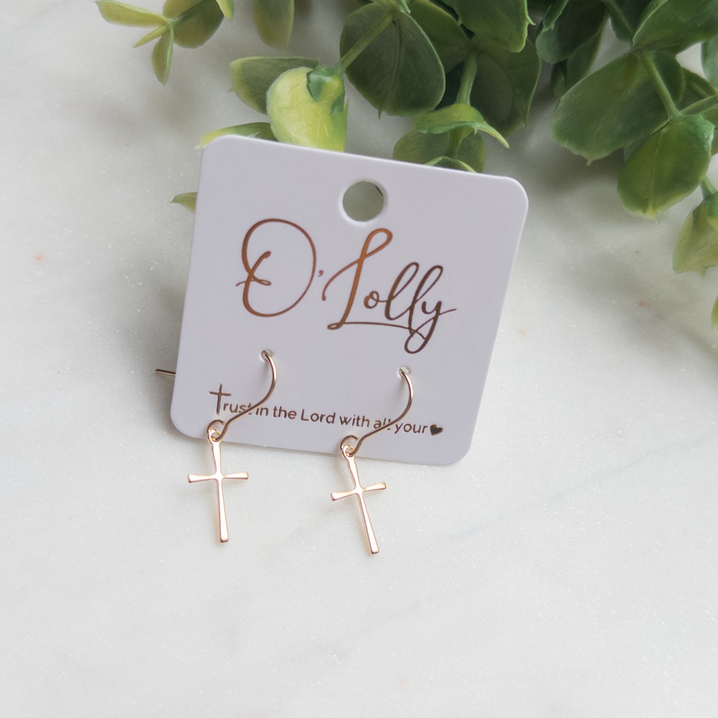 Dainty Gold Cross Drop Earrings