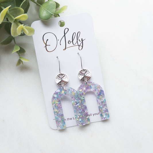 Multicolored Glitter Shaped Acrylic w/Silver Disc - “Pixie”