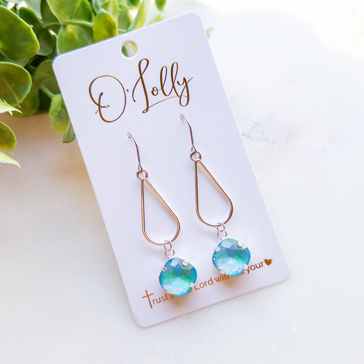 Silver Aqua Crystal Teardrop Earrings