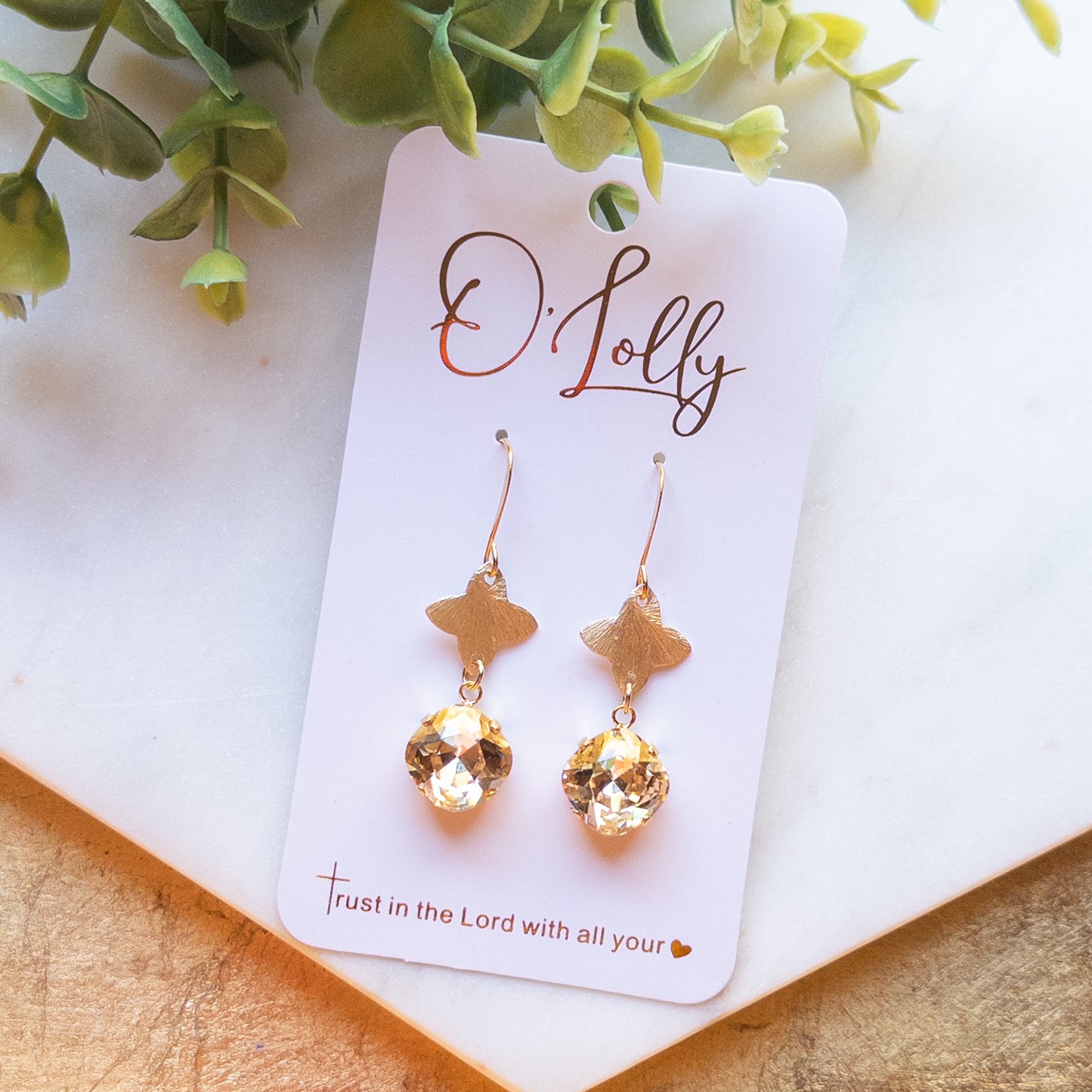 O’Lolly “Maddie” Earrings - Gold Flower w/Clear Stone