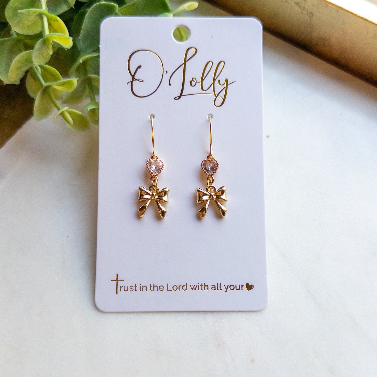 Gold Bow Dangle Earrings “Zella”