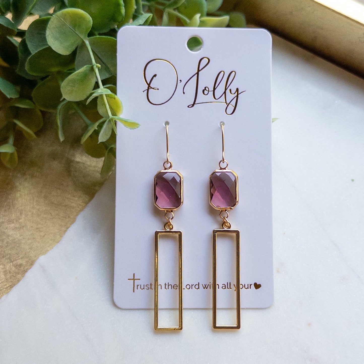 Plum Crystal Geometric Earrings “Lenora”
