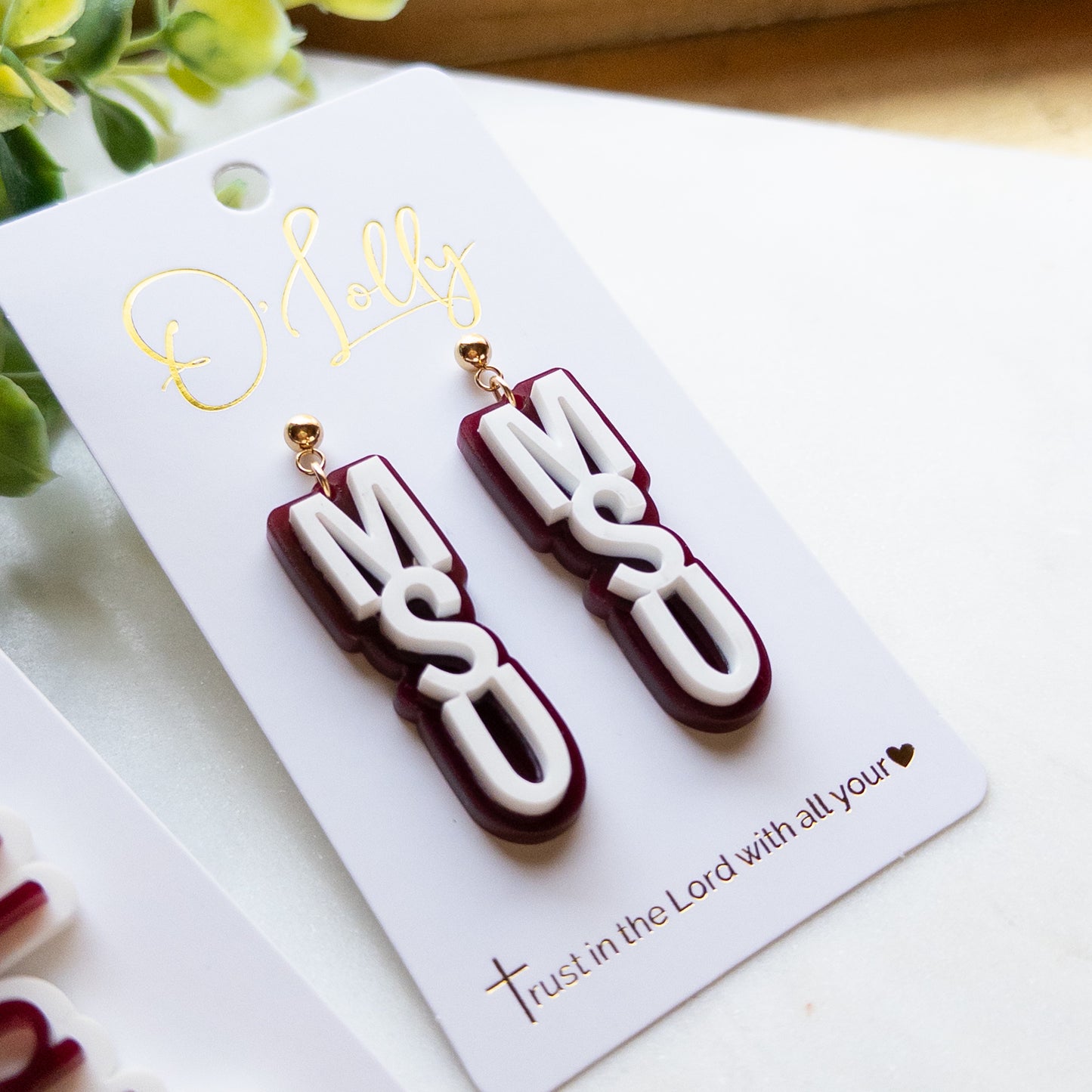 MS State Game Day Earrings | Maroon & White MSU Statement Earrings