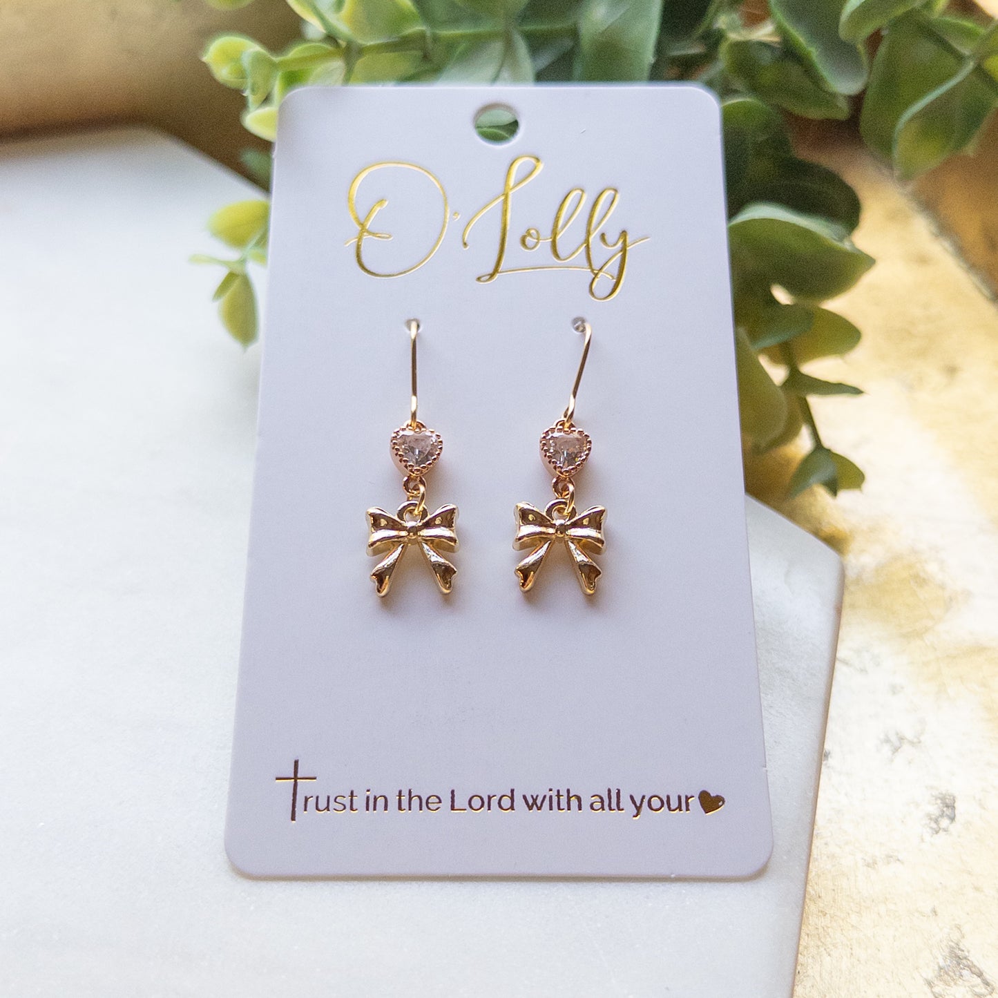 Gold Bow Dangle Earrings “Zella”