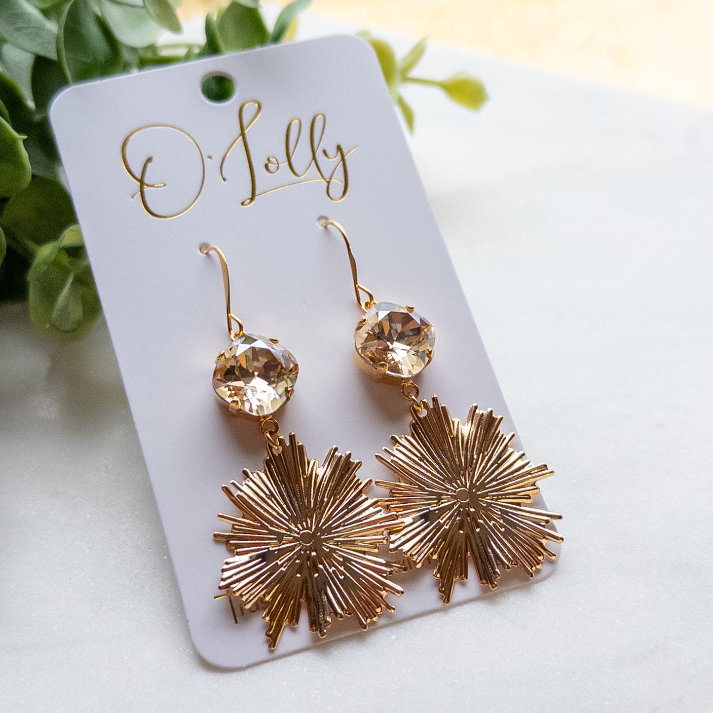Gold Burst Earrings w/Champagne Stone “Vanessa”