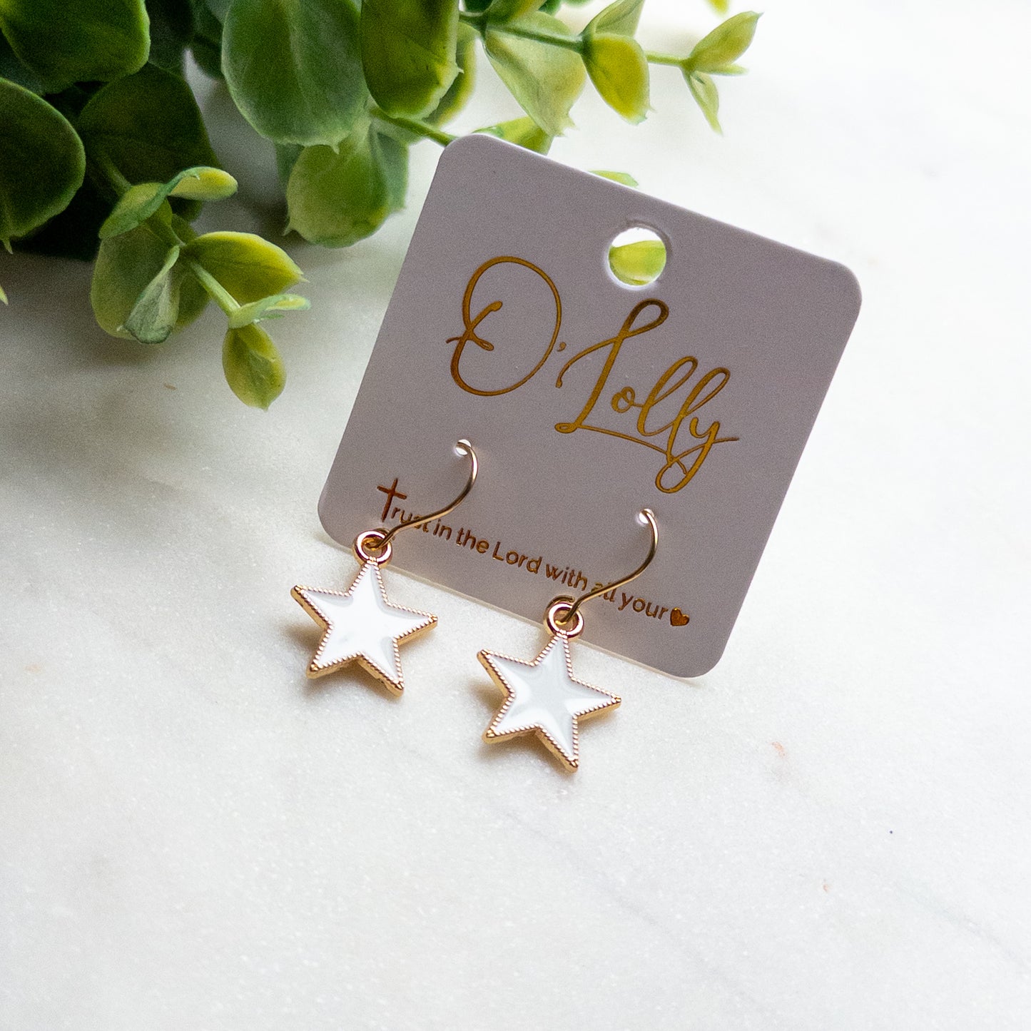 White Enamel Star Drop Earrings