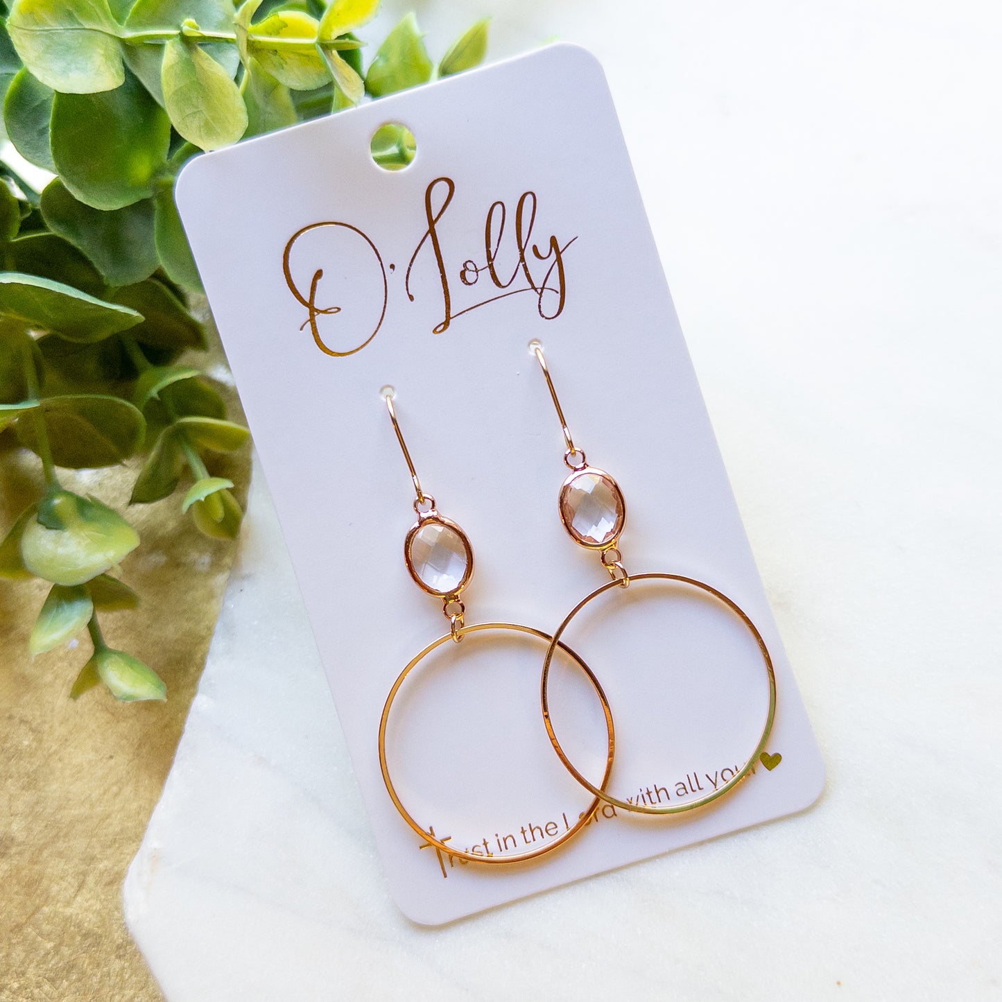 Clear Glass Stone & Gold Hoop Earrings “Harmony”