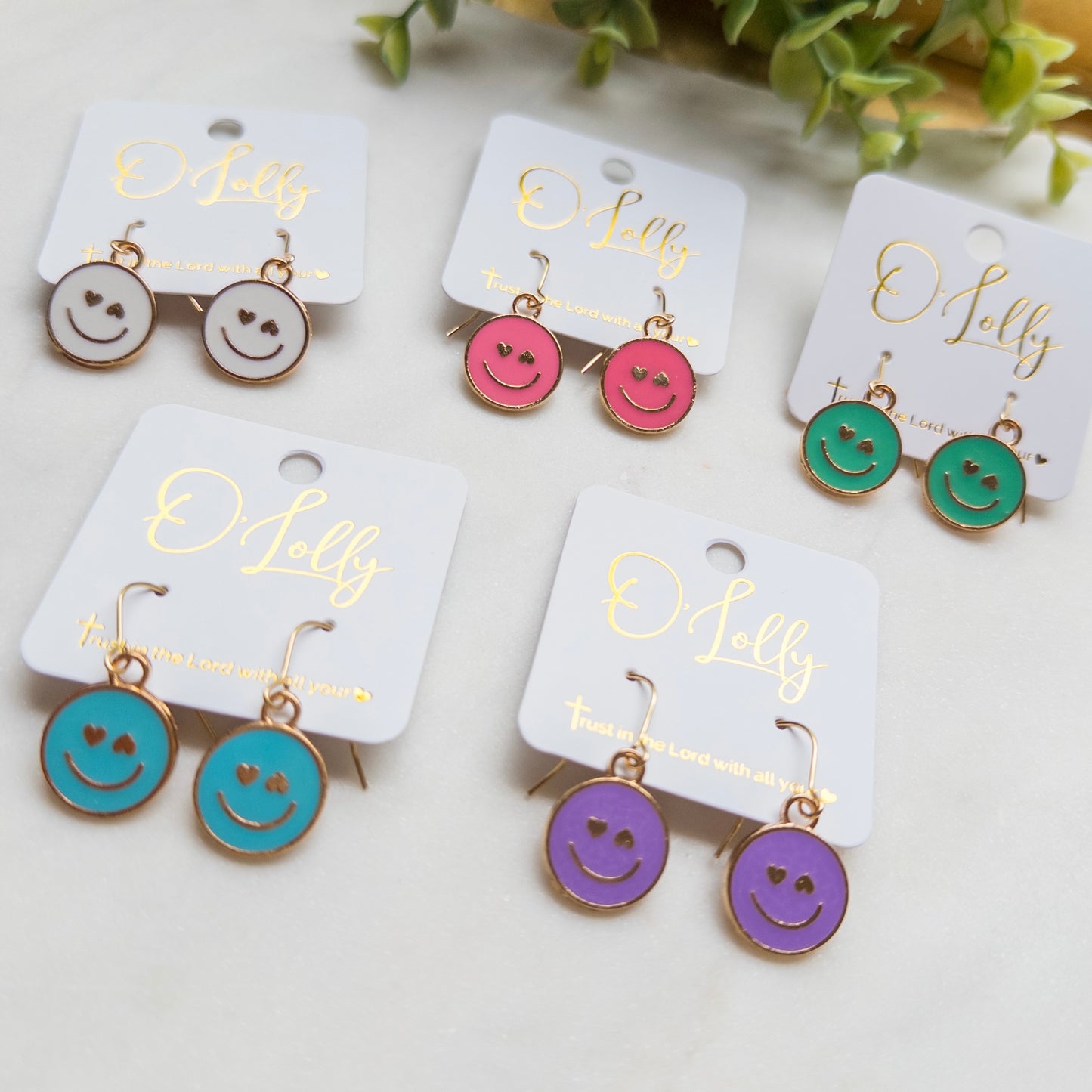 Happy Heart Smiley Face Drop Earrings