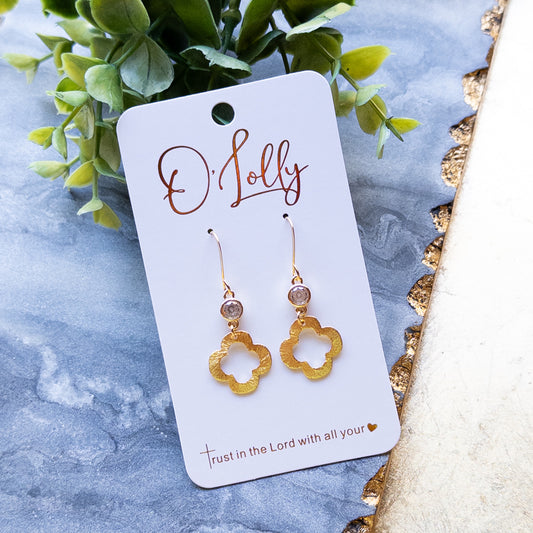 Gold Open Quatrefoil w/Cubic Zirconia Sparkle “Betsy”