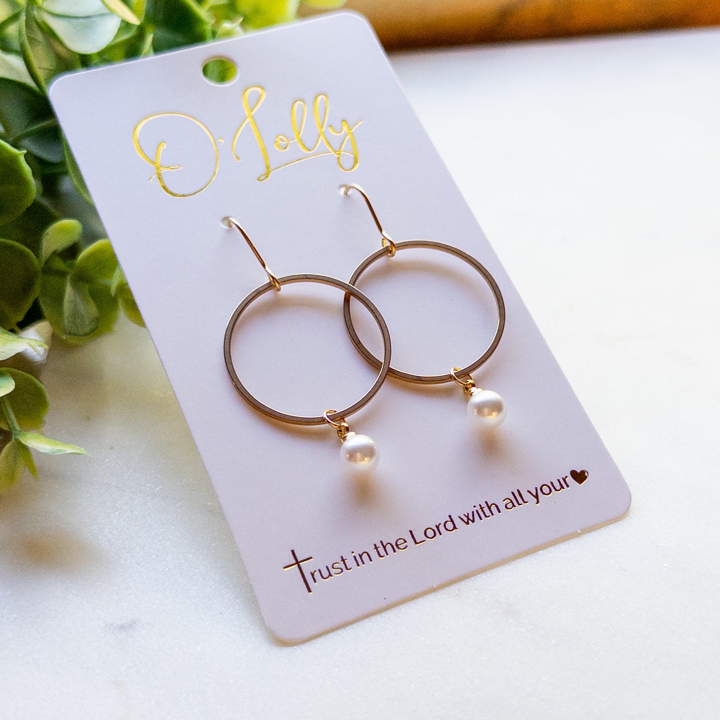 Gold Hoop & Pearl Dangle Earrings “Greta”